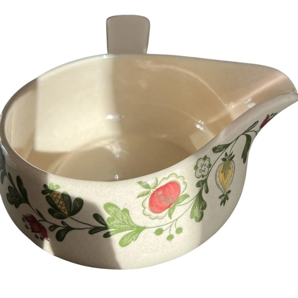 Johnson Brothers Old Granite Gretchen Gravy Boat Staffordshire Floral Handle VTG